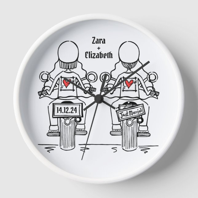 Custom Two Brides Biker Motorrad Hochzeitsuhr Uhr (Vorderseite)