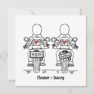 Custom Two Brides Biker Motorrad Lesbian Hochzeit Einladung