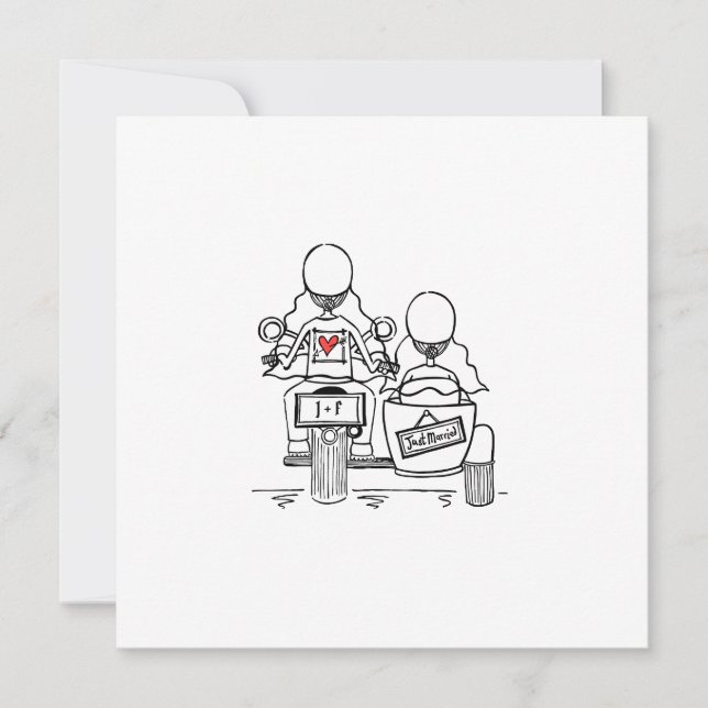 Custom Two Brides Motorrad und Sidecar Wedding Einladung (Vorderseite)