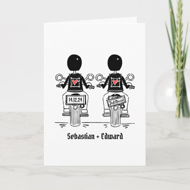 Custom Two Grooms Biker Motorrad Abend Hochzeit Einladung (Vorderseite)