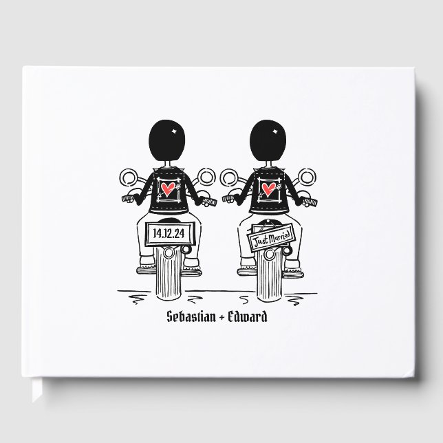 Custom Two Grooms Biker Motorrad Hochzeit Gästebuch (Vorderseite)