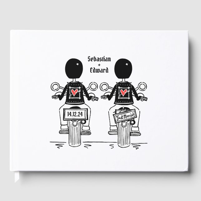 Custom Two Grooms Biker Motorrad Hochzeit Gästebuch (Vorderseite)