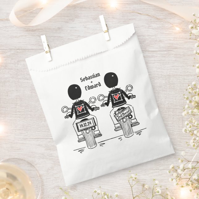 Custom Two Grooms Biker Motorrad Hochzeit Geschenktütchen (Ausgeschnitten)