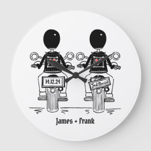Custom Two Grooms Biker Motorrad Hochzeit Große Wanduhr