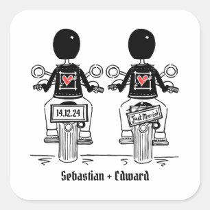Custom Two Grooms Biker Motorrad Hochzeit Quadratischer Aufkleber