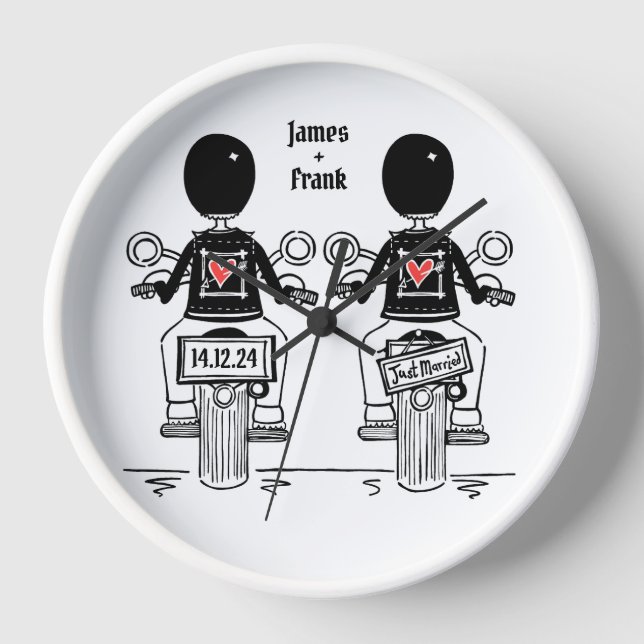 Custom Two Grooms Biker Motorrad Hochzeit Uhr (Vorderseite)
