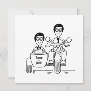 Custom Two Grooms Motorrad und Sidecar Abend Einladung