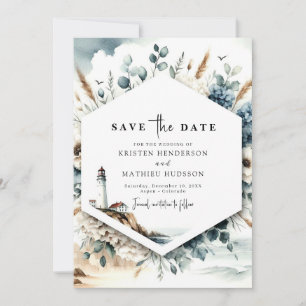 Custom Typografy Lighthouse Wedding Save The Date