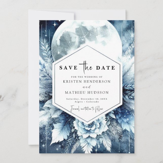 Custom Typografy Moonlit Wedding Save The Date (Vorderseite)