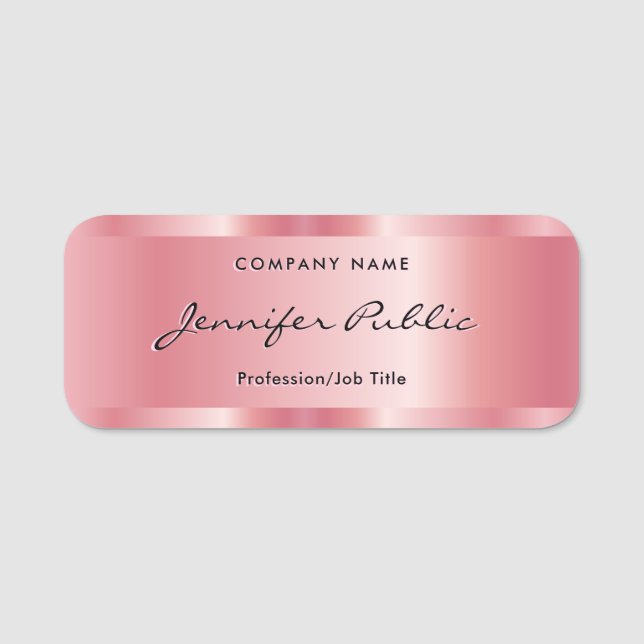 Custom Typografy Script Elegante Rose Gold Namensschild (Vorderseite)