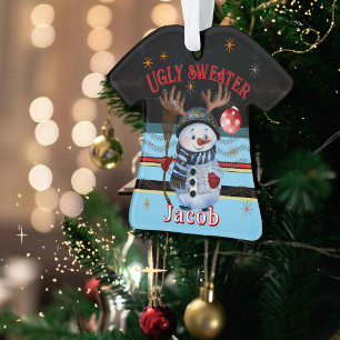 Custom Ugly Sweater - Antlered Snowman Weihnachten Ornament