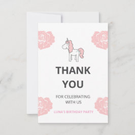Custom Unicorn Cute Pink Birthday Party Dankeskarte
