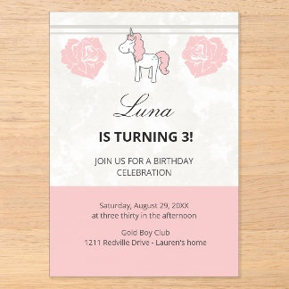 Custom Unicorn Cute Pink Birthday Party Invitation
