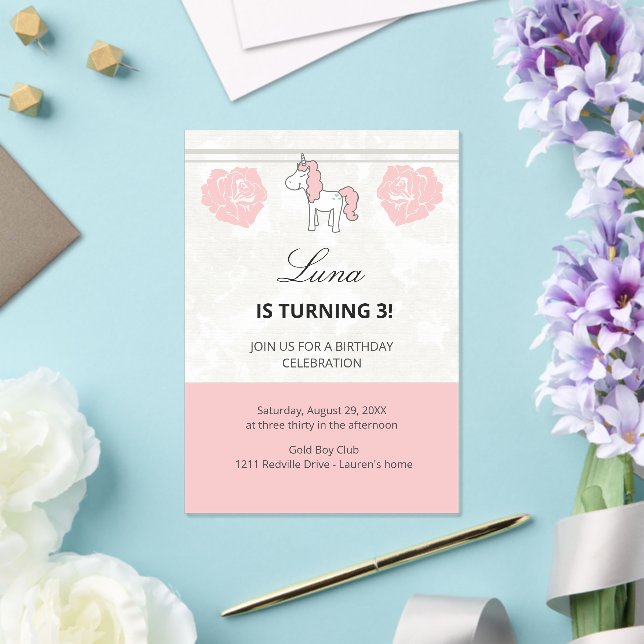 Custom Unicorn Cute Pink Birthday Party Invitation (Insitu (Mariage))