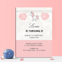 Custom Unicorn Cute Pink Birthday Party Invitation