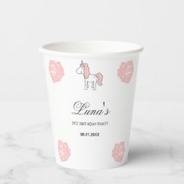 Custom Unicorn Cute Pink Birthday Party Pappbecher