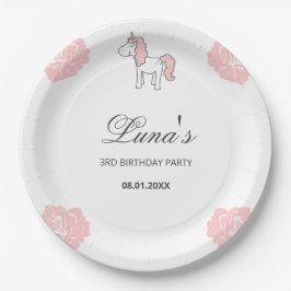 Custom Unicorn Cute Pink Birthday Party Pappteller