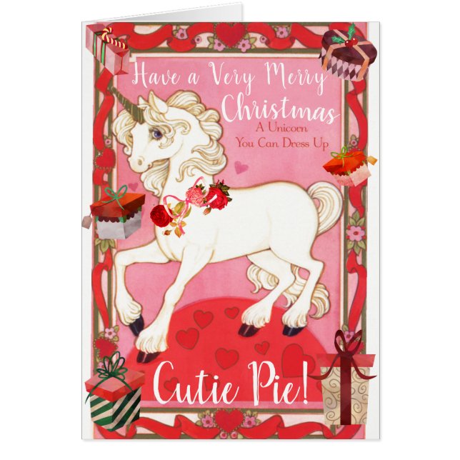 Custom Unicorn Paper Doll Weihnachtskarte (Vorne)