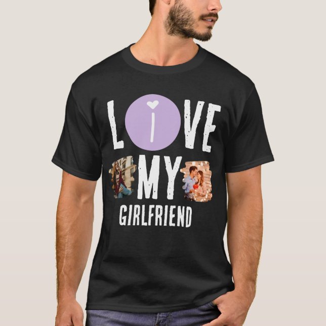 Custom Unique 2 Foto Collage I Liebe Meine Freundi T-Shirt (Vorderseite)