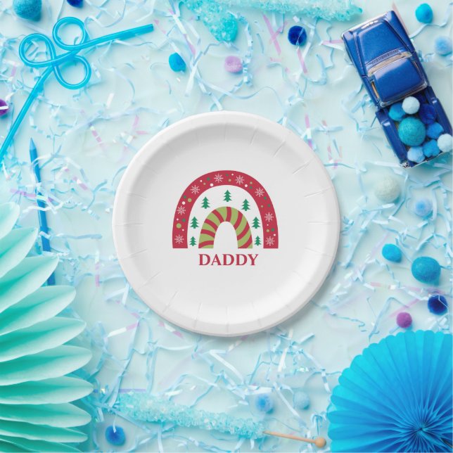 Custom Unique Familie Weihnachten Boho Rainbow Pappteller (Party)