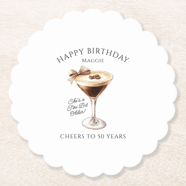 Custom Untersetzer 50. Geburtstag Espresso Martini (Vorderseite)