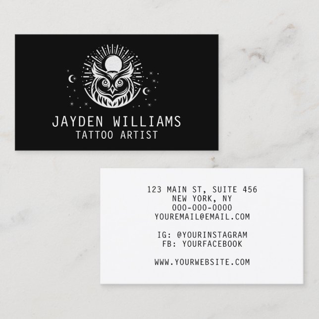 Custom Upload Image Black & White Tattoo Artist Visitenkarte (Vorne/Hinten)