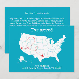 Custom USA Map Türkise "I ve Moved" Ankündigung