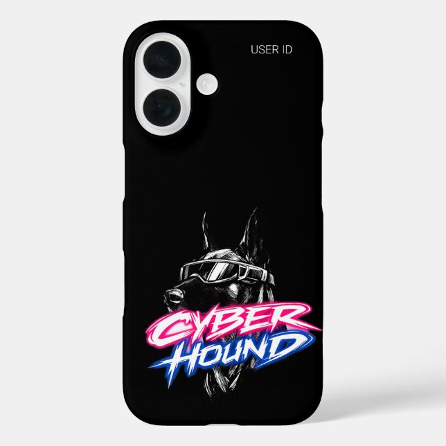 Custom User ID Cyber Hound Doberman iPhone 16 Case (Rückseite)