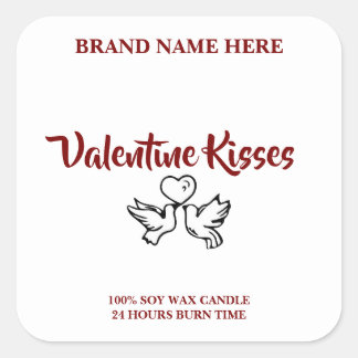Custom Valentine Candle Labels – Love Birds Design Quadratischer Aufkleber
