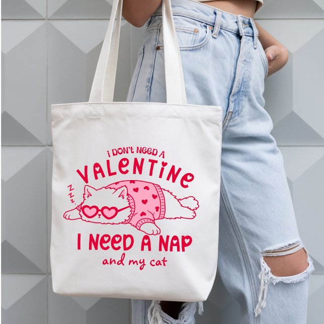 Custom Valentine Nap and Cat Funny Tote Bag (Créateur téléchargé)