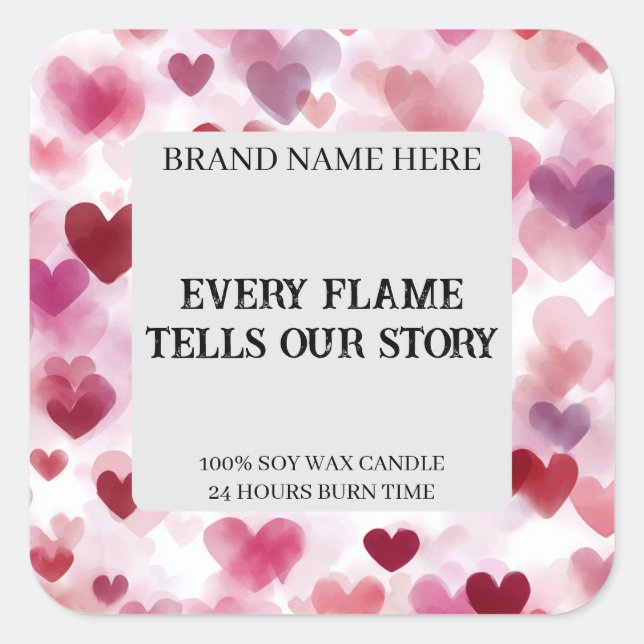 Custom Valentine’s Day Candle Label Romantic Text Quadratischer Aufkleber (Vorderseite)