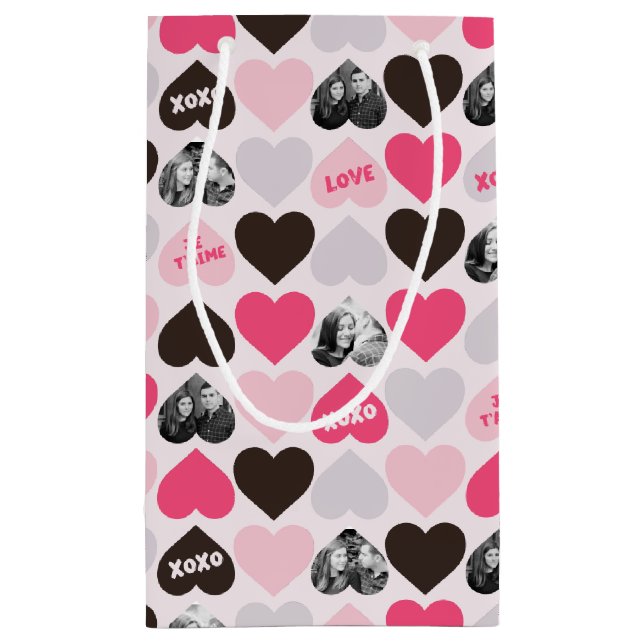 Custom Valentine's Day Heart Foto Collage Kleine Geschenktüte (Rückseite)