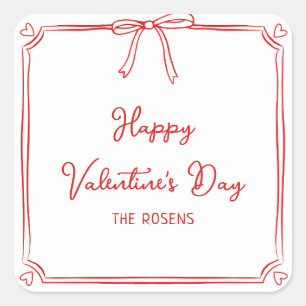 Custom Valentine's Day Party Niedlich Red Bow Hear Quadratischer Aufkleber