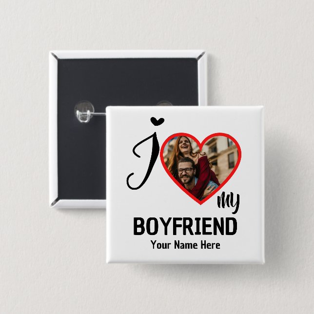 Custom Valentines Herz Foto I Liebe Mein Freund Button (Vorne & Hinten)