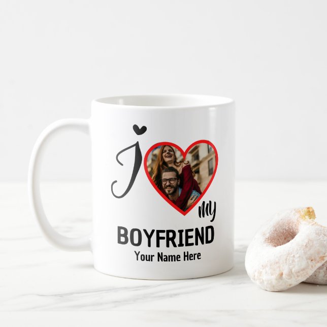 Custom Valentines Herz Foto I Liebe Mein Freund Kaffeetasse (Mit Donut)