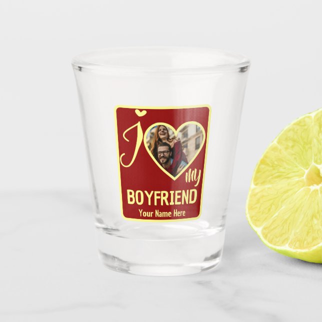 Custom Valentines Herz Foto I Liebe Mein Freund Schnapsglas (Vorderseite)