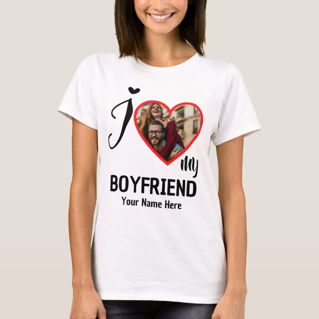 Custom Valentines Herz Foto I Liebe Mein Freund T-Shirt (Vorderseite)