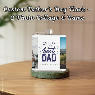 Custom Vatertag Flask - 2 Foto Collage & Name Flachmann