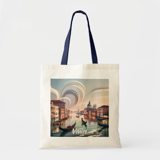 Custom Venice Italy Gondola Canal Watercolor Retro Tragetasche (Vorne)