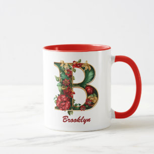 Custom Verziert Monogram B Christmas Red Gold Tass Tasse