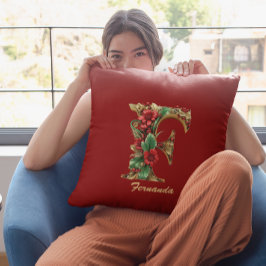 Custom Verziert Monogram F Christmas Red Gold Kissen