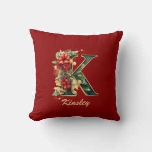 Custom Verziert Monogram K Christmas Red Gold Kissen