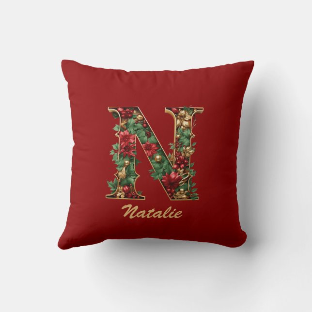 Custom Verziert Monogram N Christmas Red Gold Kissen (Rückseite)