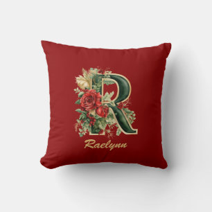 Custom Verziert Monogram R Christmas Red Gold Thro Kissen