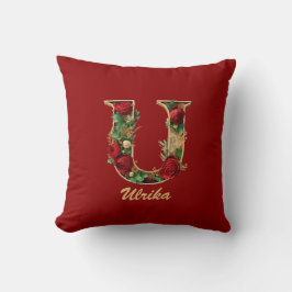 Custom Verziert Monogram U Christmas Red Gold Thre Kissen