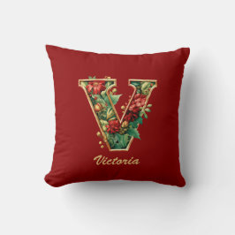 Custom Verziert Monogram V Christmas Red Gold Thre Kissen