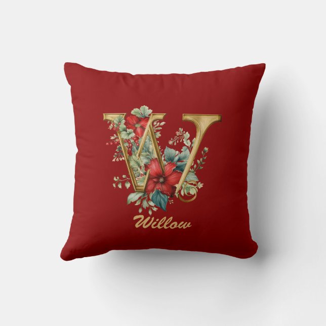 Custom Verziert Monogram W Christmas Red Gold Thro Kissen (Rückseite)