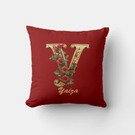 Custom Verziert Monogram Y Christmas Red Gold Thro Kissen