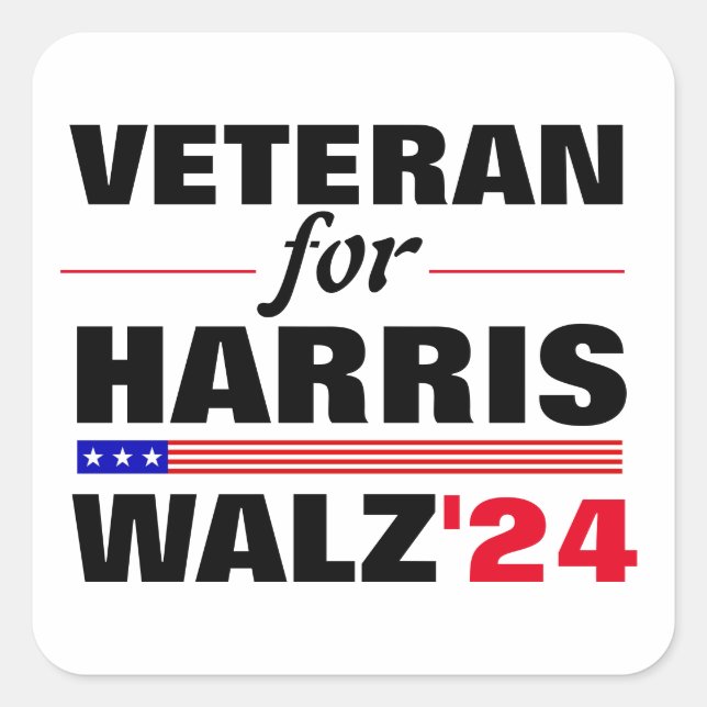 Custom Veterans for Harris Waltz 2024 Election Quadratischer Aufkleber (Vorderseite)