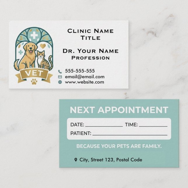 Custom Veterinary & Appointment Reminder  Visitenkarte (Vorne/Hinten)